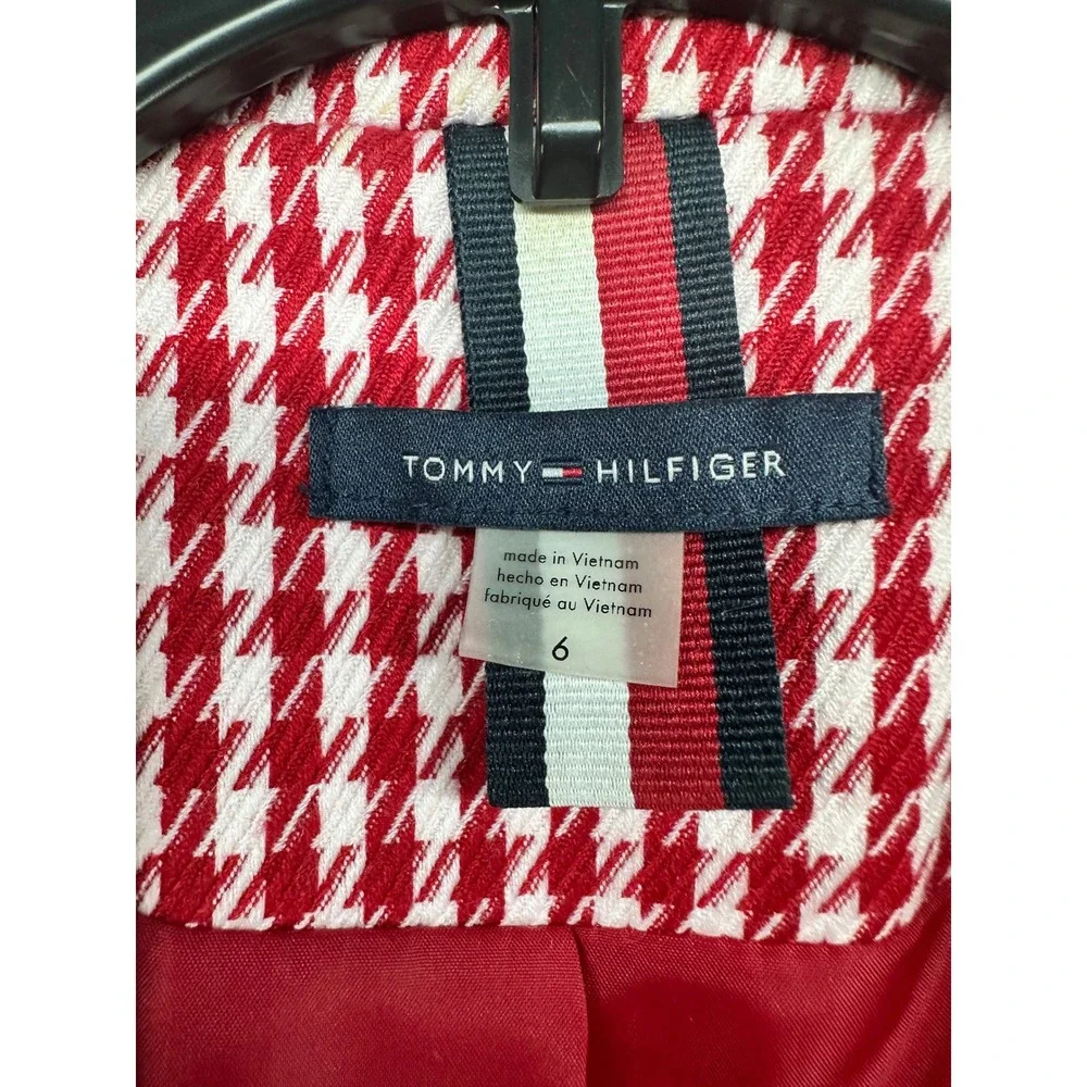 Tommy Hilfiger Red White Houndstooth Blazer Jacket Single Button Size 6
